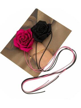 Women Black+Rose Red Waist Belt Bohemian Style Rope Braid Adjustable Long Cords